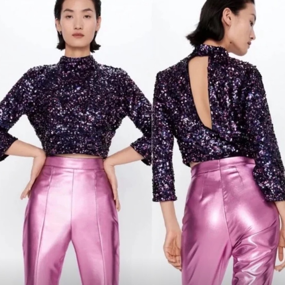 Zara purple sequin crop top